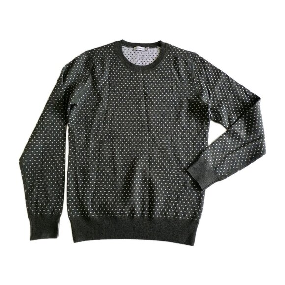 J.Lindeberg Sweater Mens L Khaki White Vern Dot Jacquard Crewneck LS Wool Golf - Picture 1 of 14